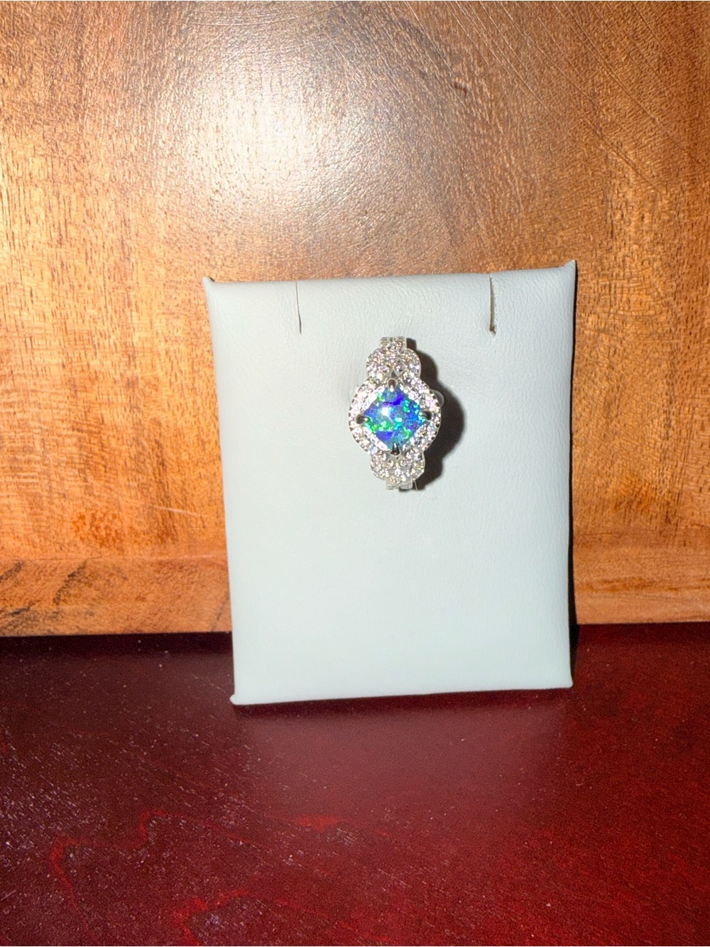 Opal Blue-Green Statement Ring with Halo